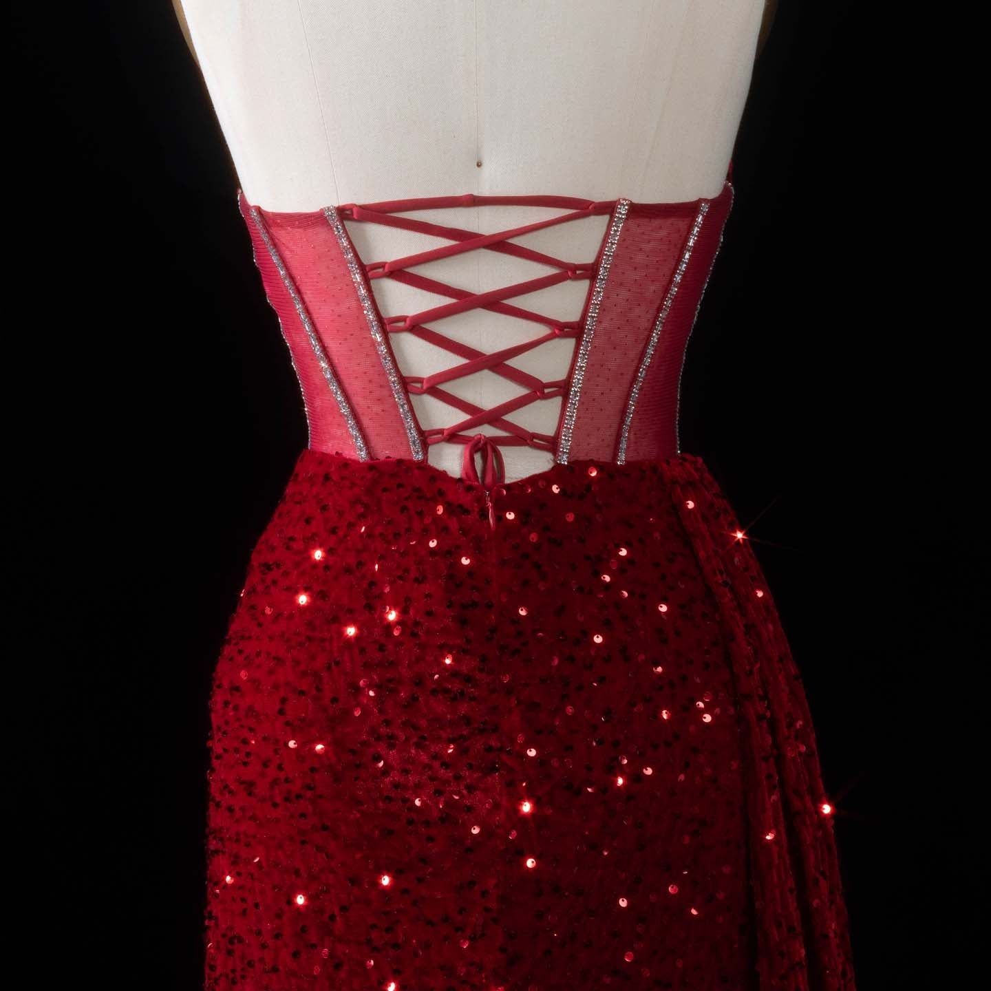 Luxury Red Sheer Corset Prom Dress with High Slit SH190 Sheer Fairy