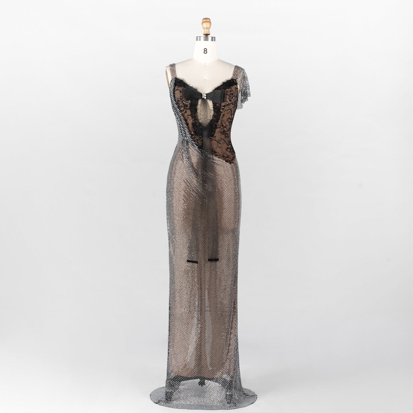 Black Lace Patchwork Silver Sparkle Mesh Floor Length Evening Dress ST023 Sheer Fairy