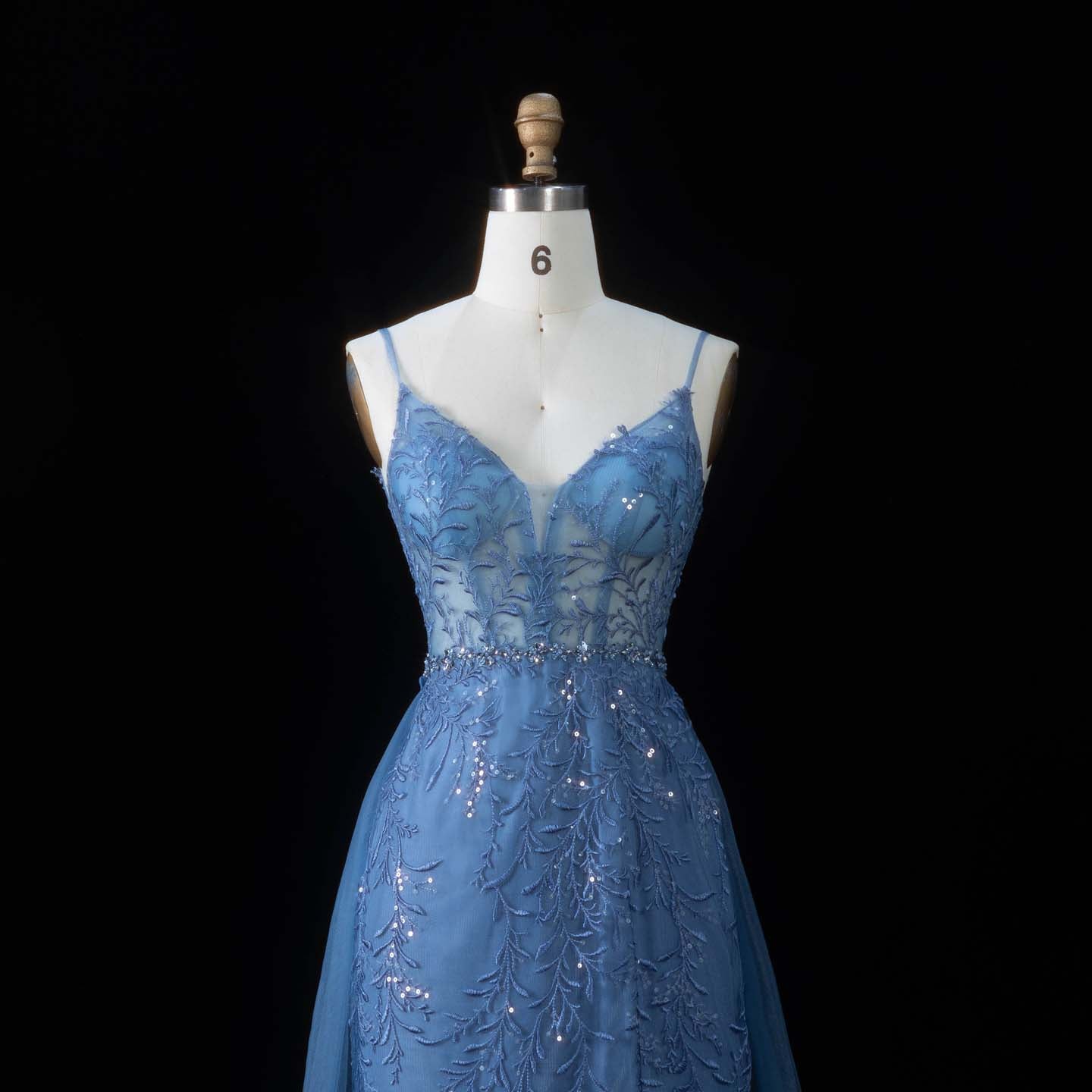 Romantic Dusty Blue Sheer Bodice Prom Dress with Train SH191 Sheer Fairy
