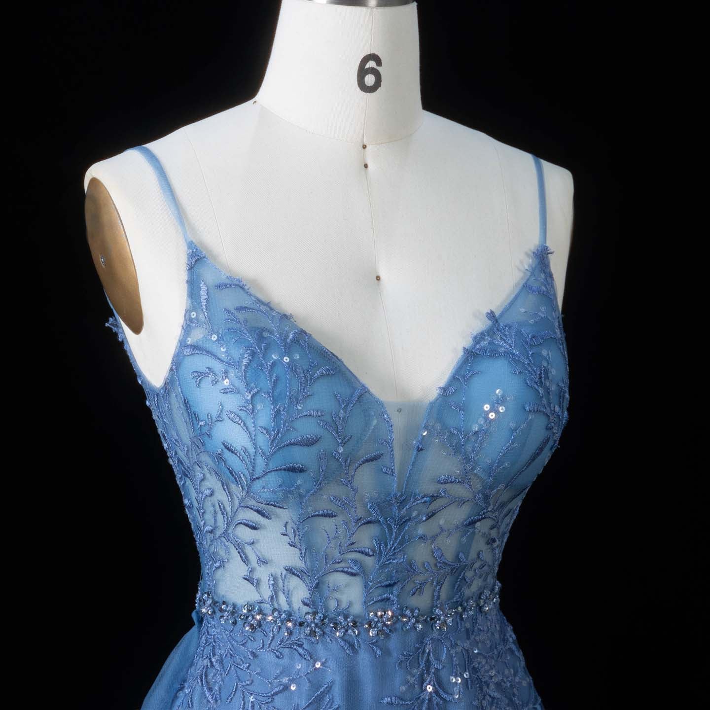 Romantic Dusty Blue Sheer Bodice Prom Dress with Train SH191 Sheer Fairy