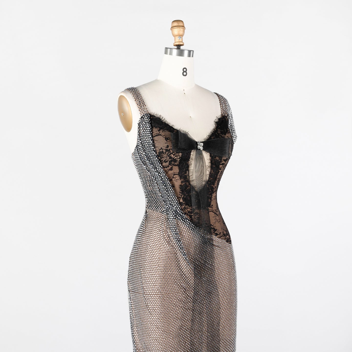 Black Lace Patchwork Silver Sparkle Mesh Floor Length Evening Dress ST023 Sheer Fairy