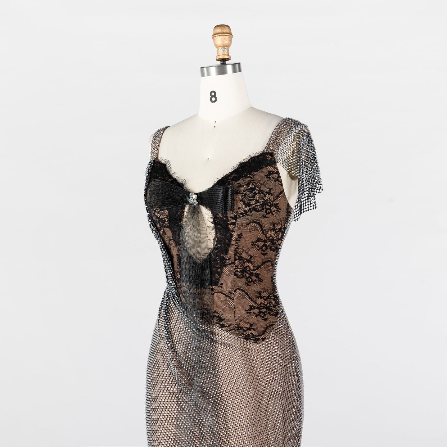 Black Lace Patchwork Silver Sparkle Mesh Floor Length Evening Dress ST023 Sheer Fairy