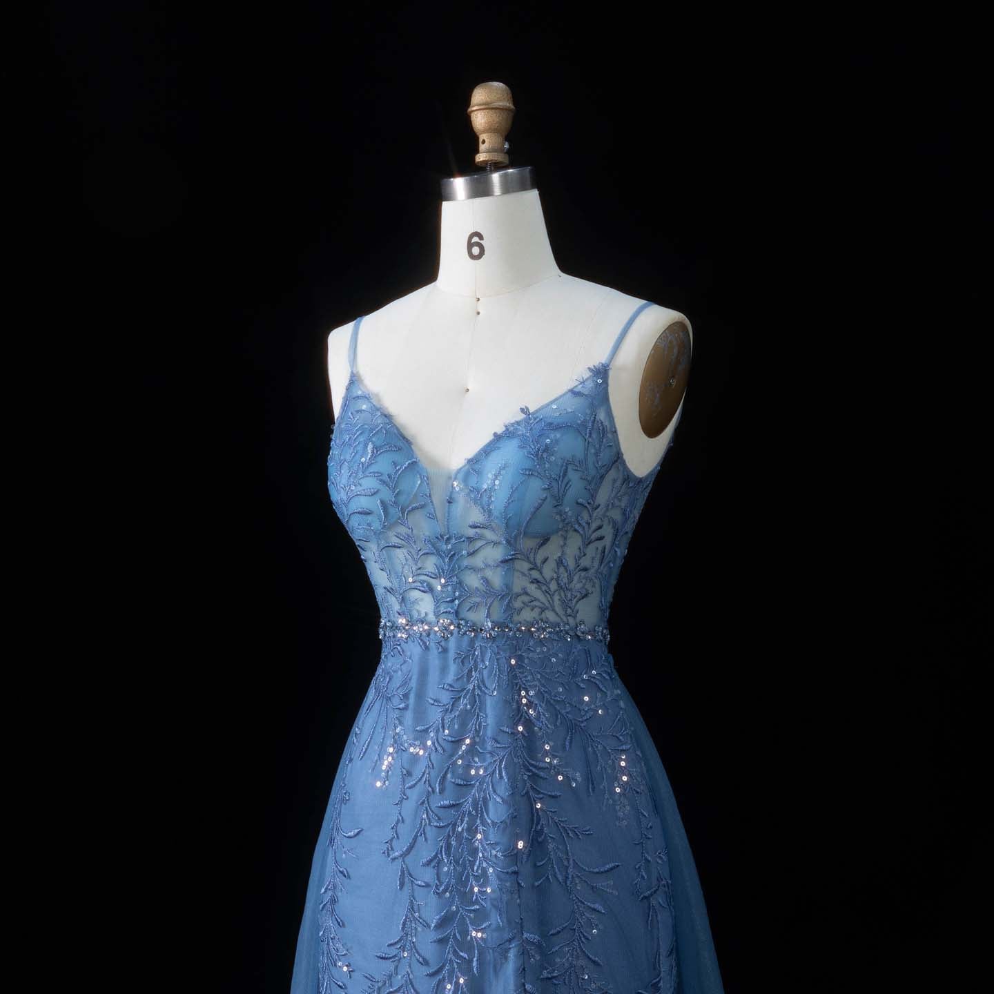Romantic Dusty Blue Sheer Bodice Prom Dress with Train SH191 Sheer Fairy