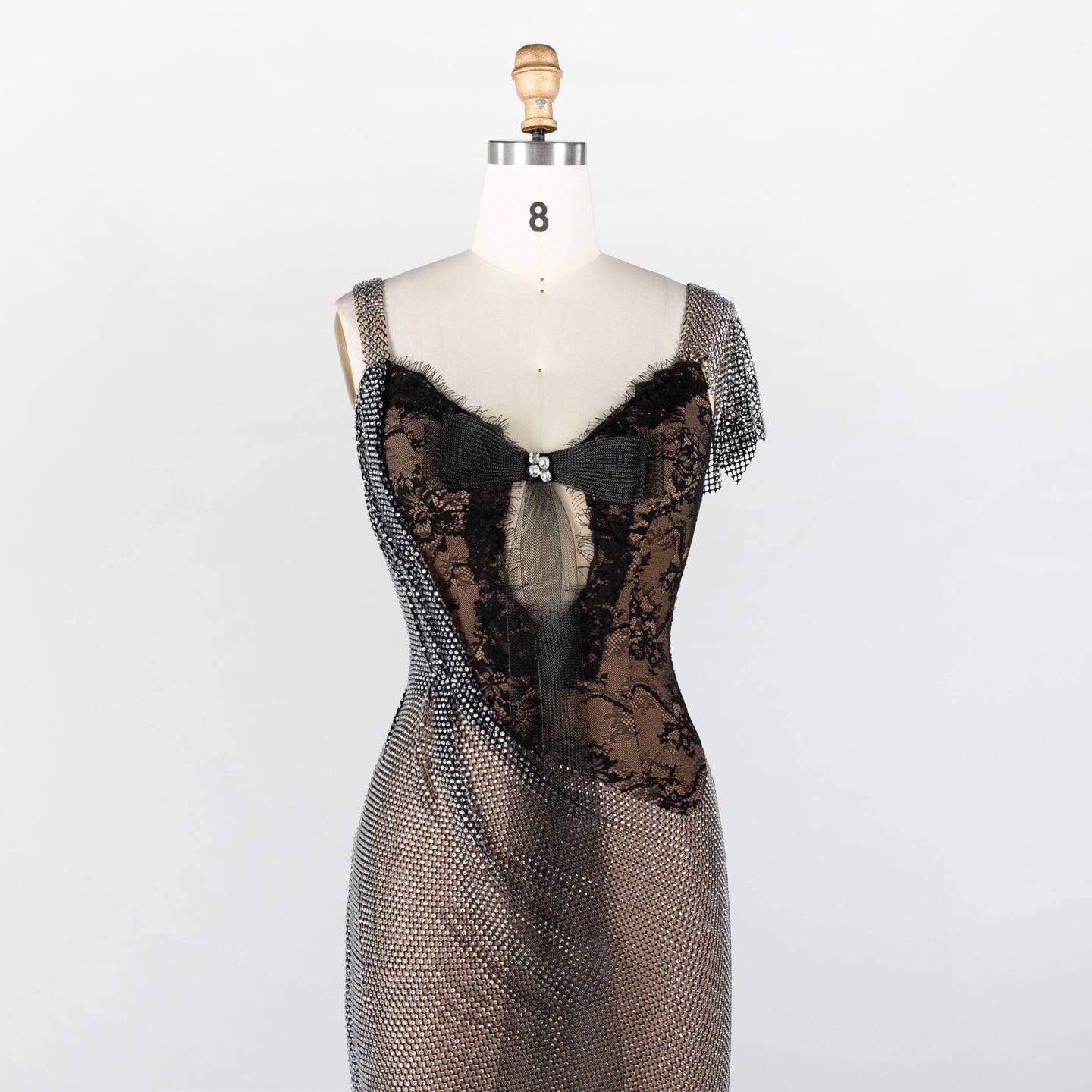 Black Lace Patchwork Silver Sparkle Mesh Floor Length Evening Dress ST023 Sheer Fairy
