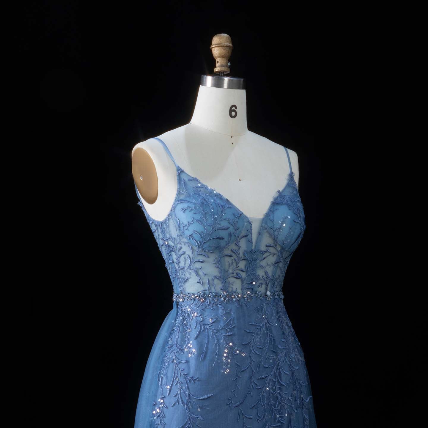 Romantic Dusty Blue Sheer Bodice Prom Dress with Train SH191 Sheer Fairy