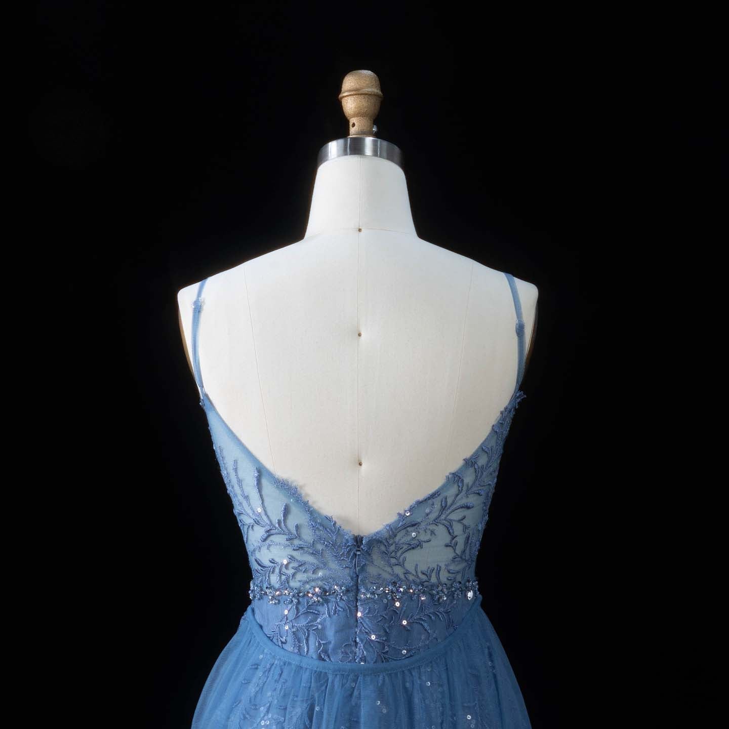 Romantic Dusty Blue Sheer Bodice Prom Dress with Train SH191 Sheer Fairy