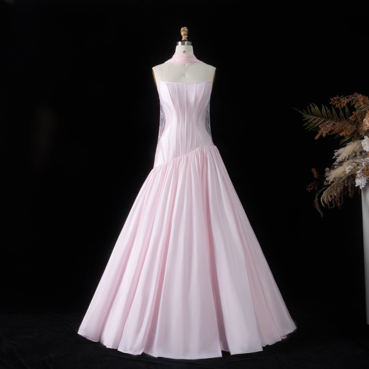 Minimalist Sky Blue Satin Strapless Ball Gown Evening Dress SF036 Sheer Fairy