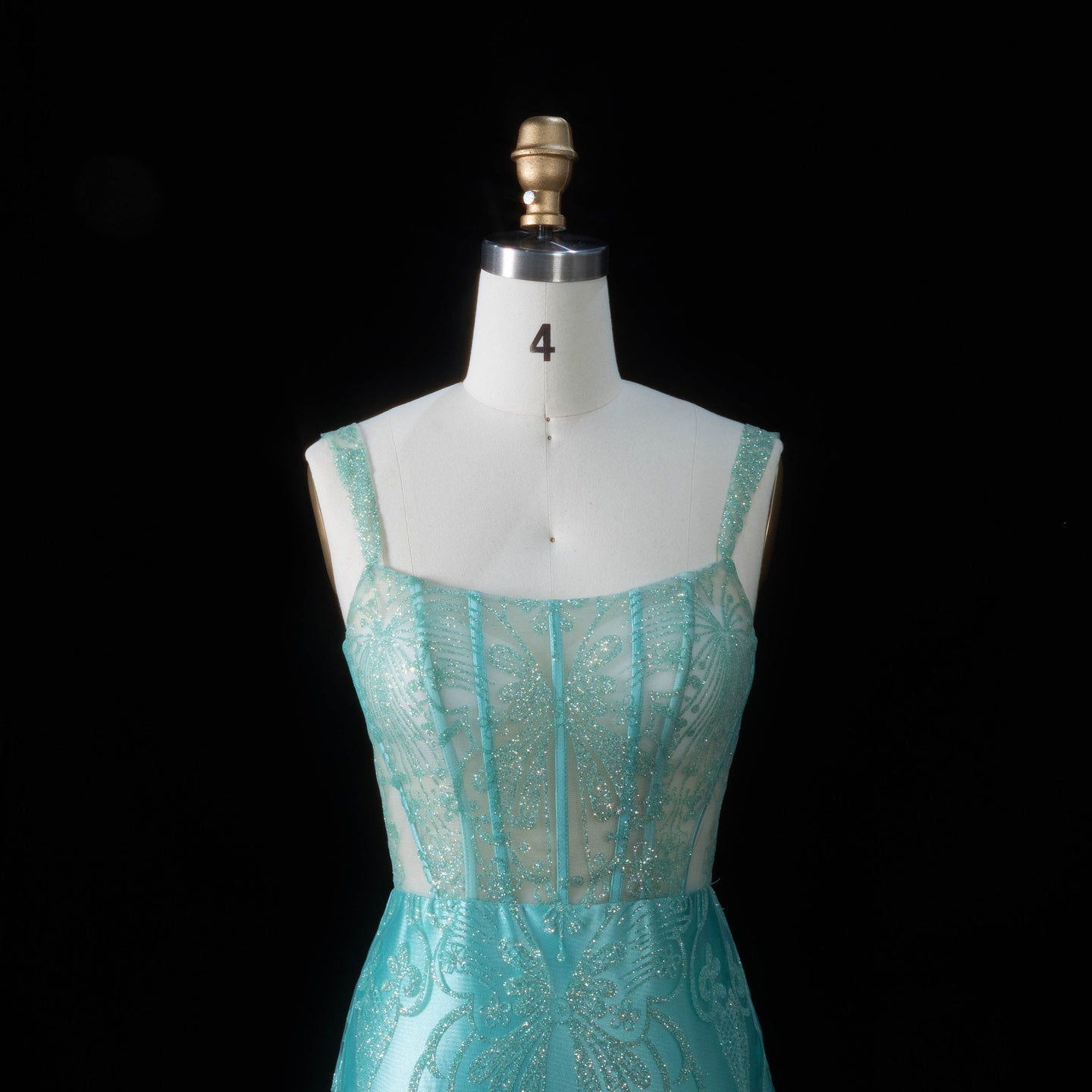 Glamorous Turquoise Spaghetti Strap Prom Dress with Lace Overlay SH192 Sheer Fairy