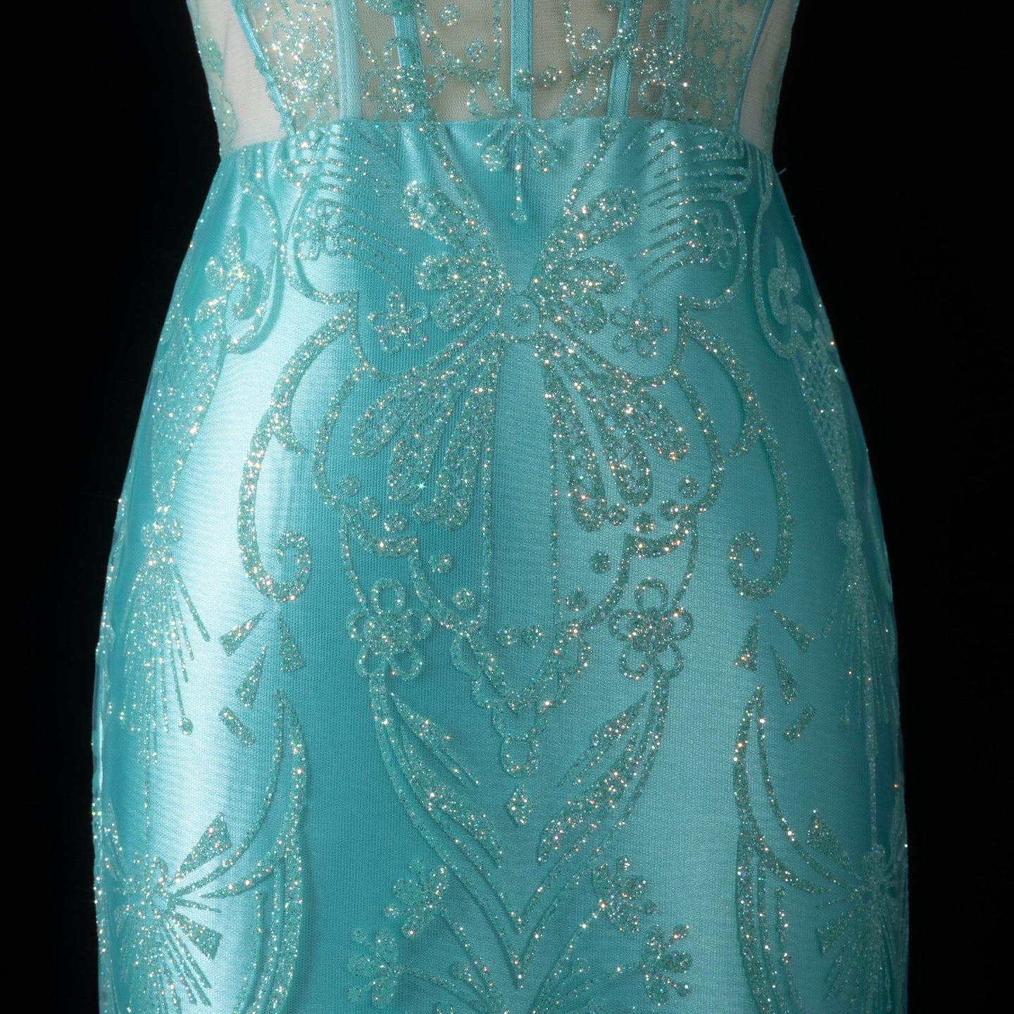 Glamorous Turquoise Spaghetti Strap Prom Dress with Lace Overlay SH192 Sheer Fairy