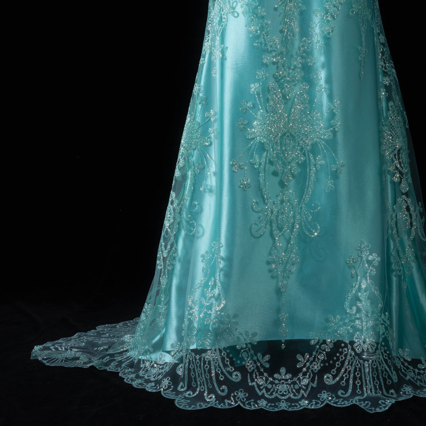 Glamorous Turquoise Spaghetti Strap Prom Dress with Lace Overlay SH192 Sheer Fairy