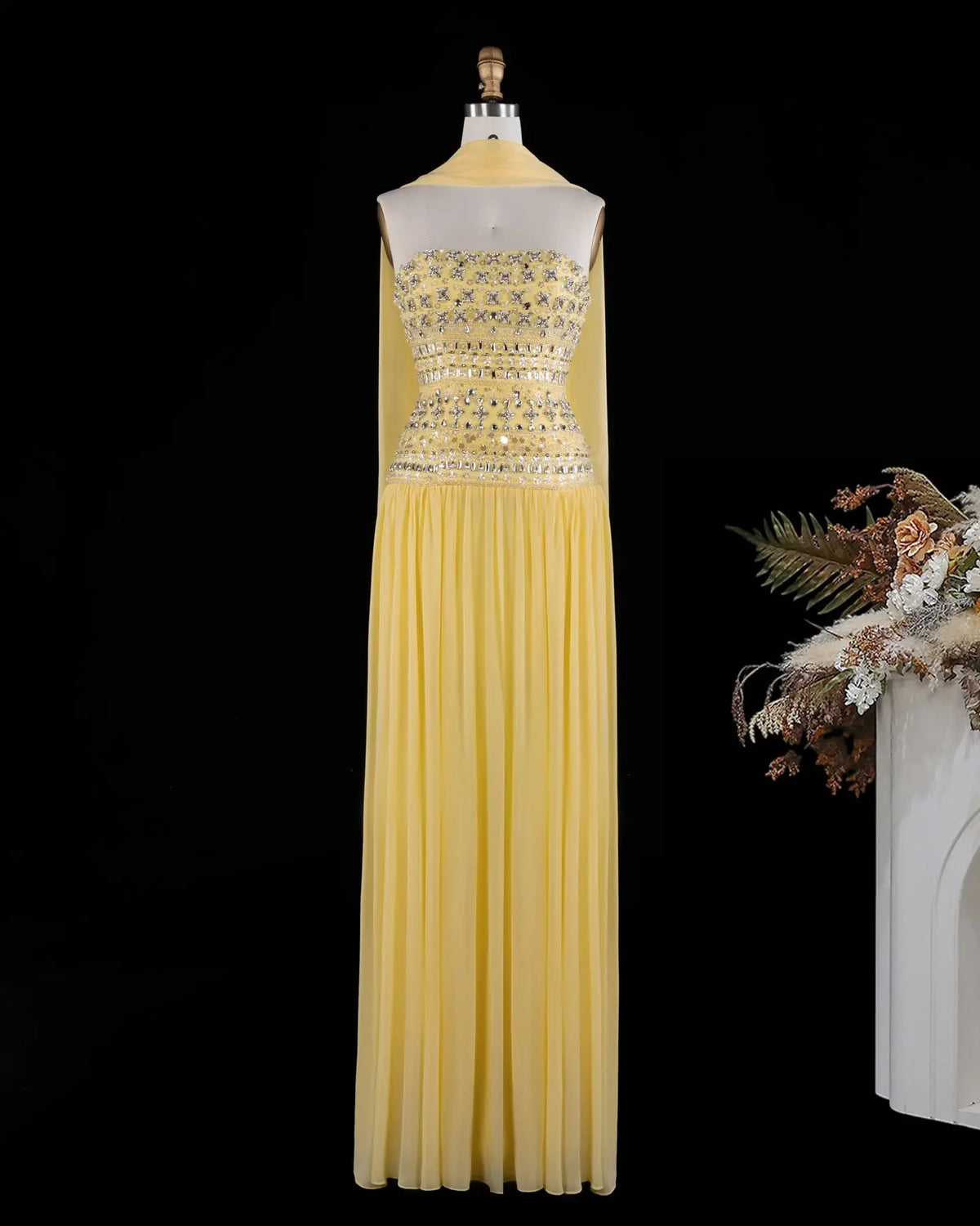 Beaded Chiffon A-Line Strapless Mermaid Evening Dress SS539 Sheer Fairy