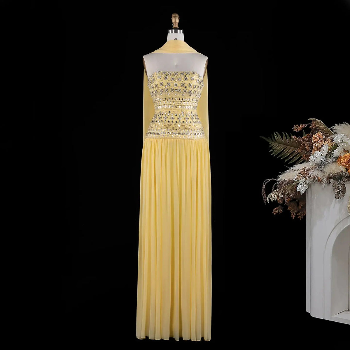 Beaded Chiffon A-Line Strapless Mermaid Evening Dress SS539 Sheer Fairy