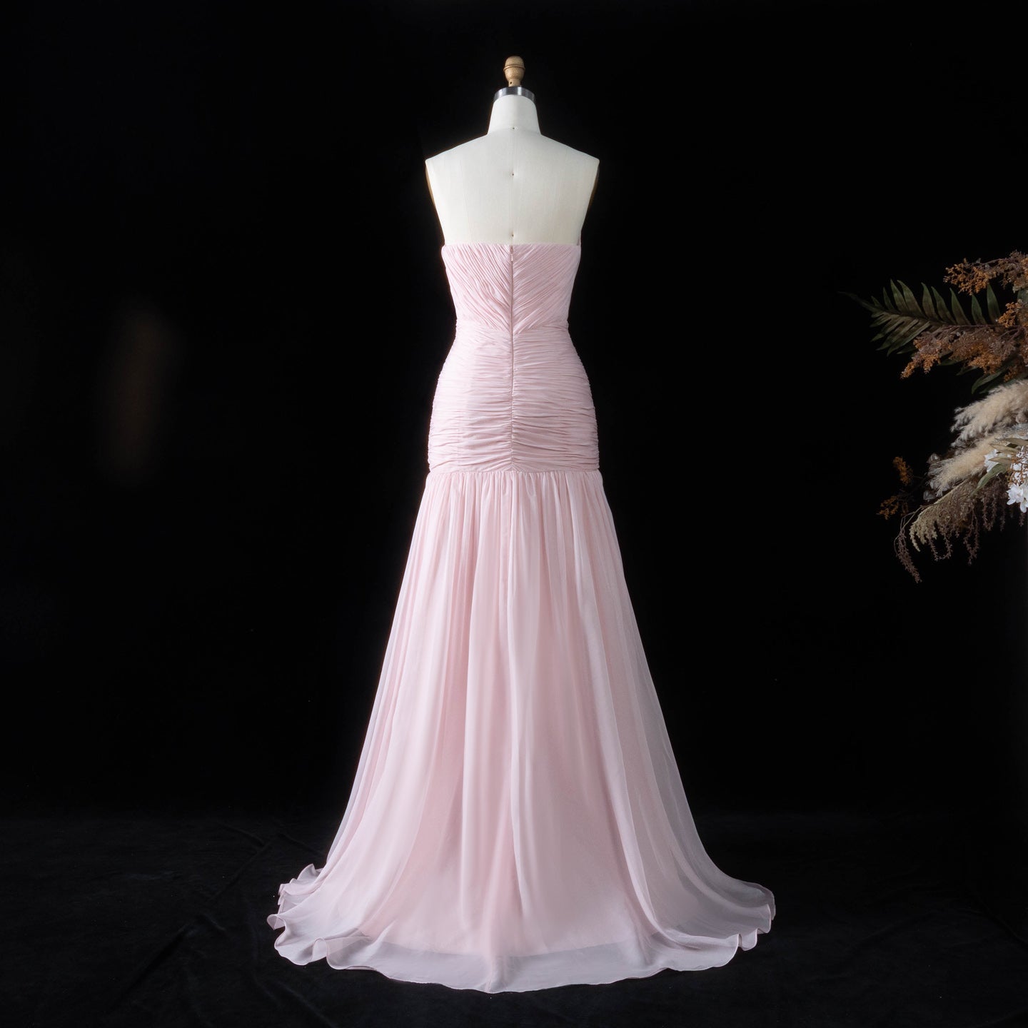 Minimalist Blush Pink Pleated Chiffon Strapless Evening Dress SF057 Sheer Fairy