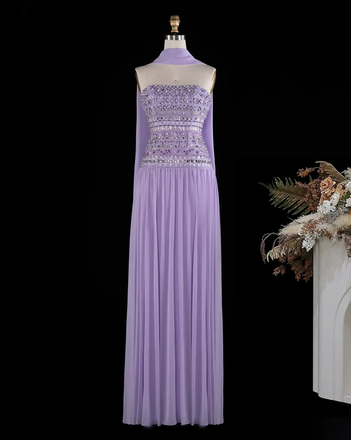 Beaded Chiffon A-Line Strapless Mermaid Evening Dress SS539 Sheer Fairy
