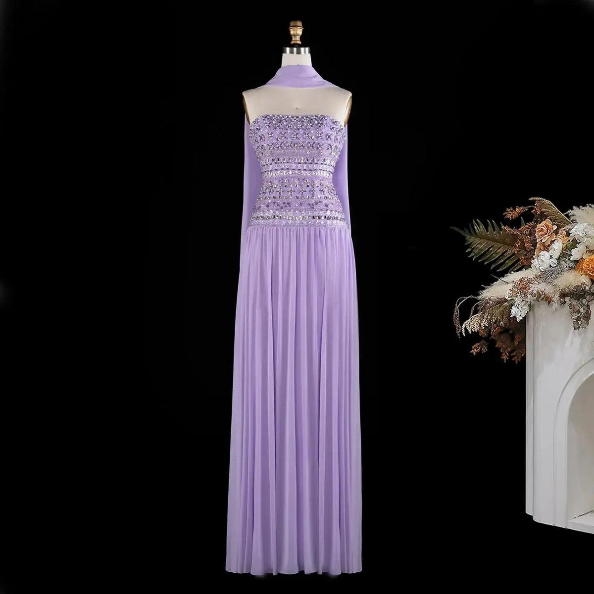Beaded Chiffon A-Line Strapless Mermaid Evening Dress SS539 Sheer Fairy
