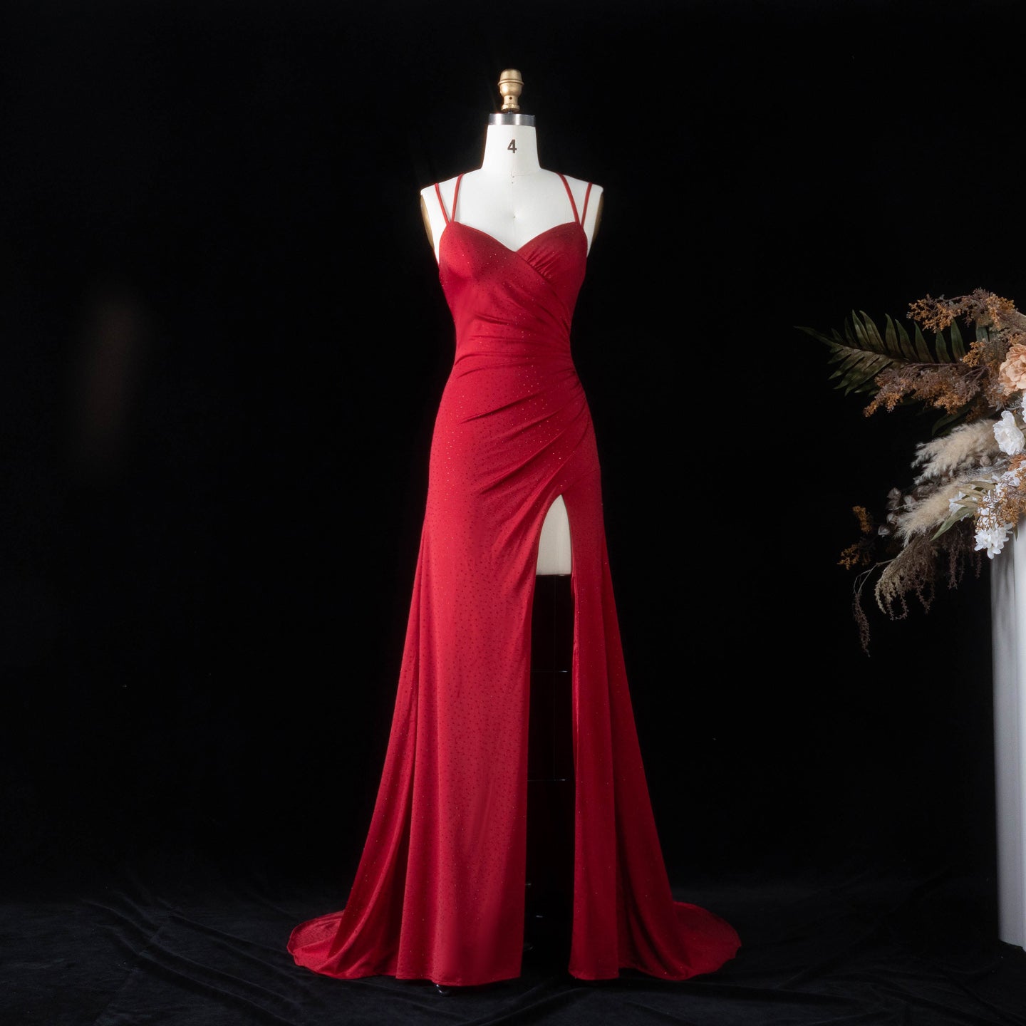 Glamorous Red Fitted Prom Dress with Ruched Bodice SH193 Sheer Fairy