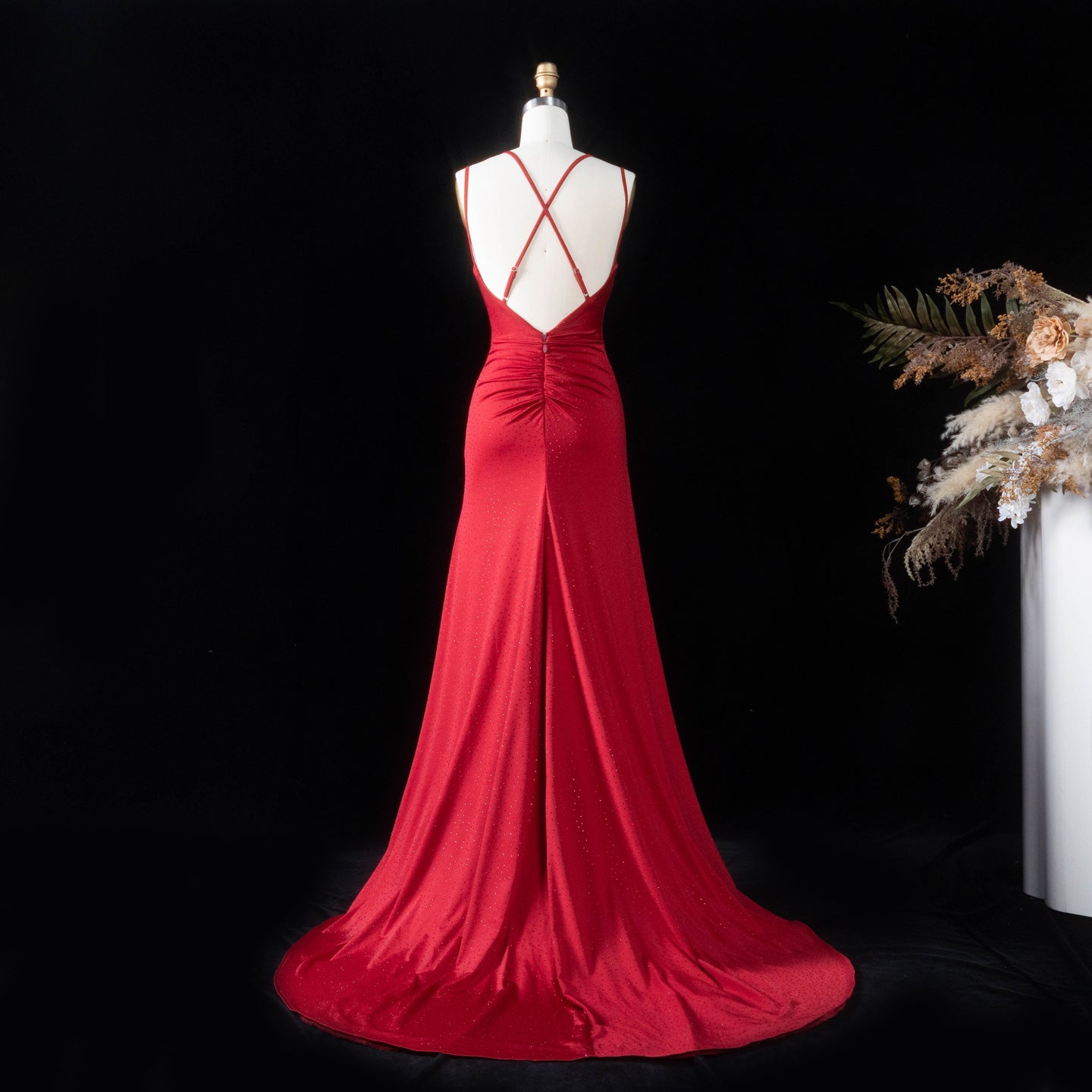 Glamorous Red Fitted Prom Dress with Ruched Bodice SH193 Sheer Fairy