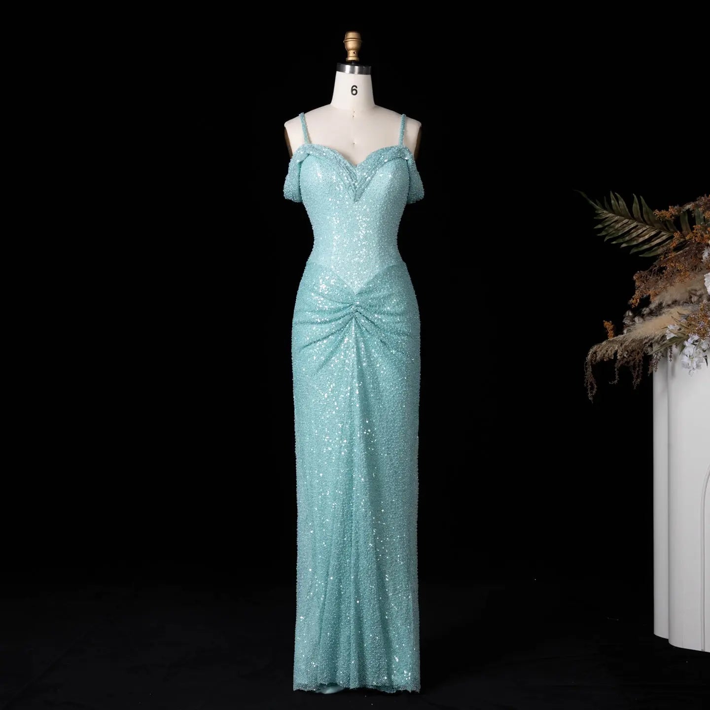 Light Blue Teal Sequin Mermaid Sleeveless Prom Dress SH553 Sheer Fairy