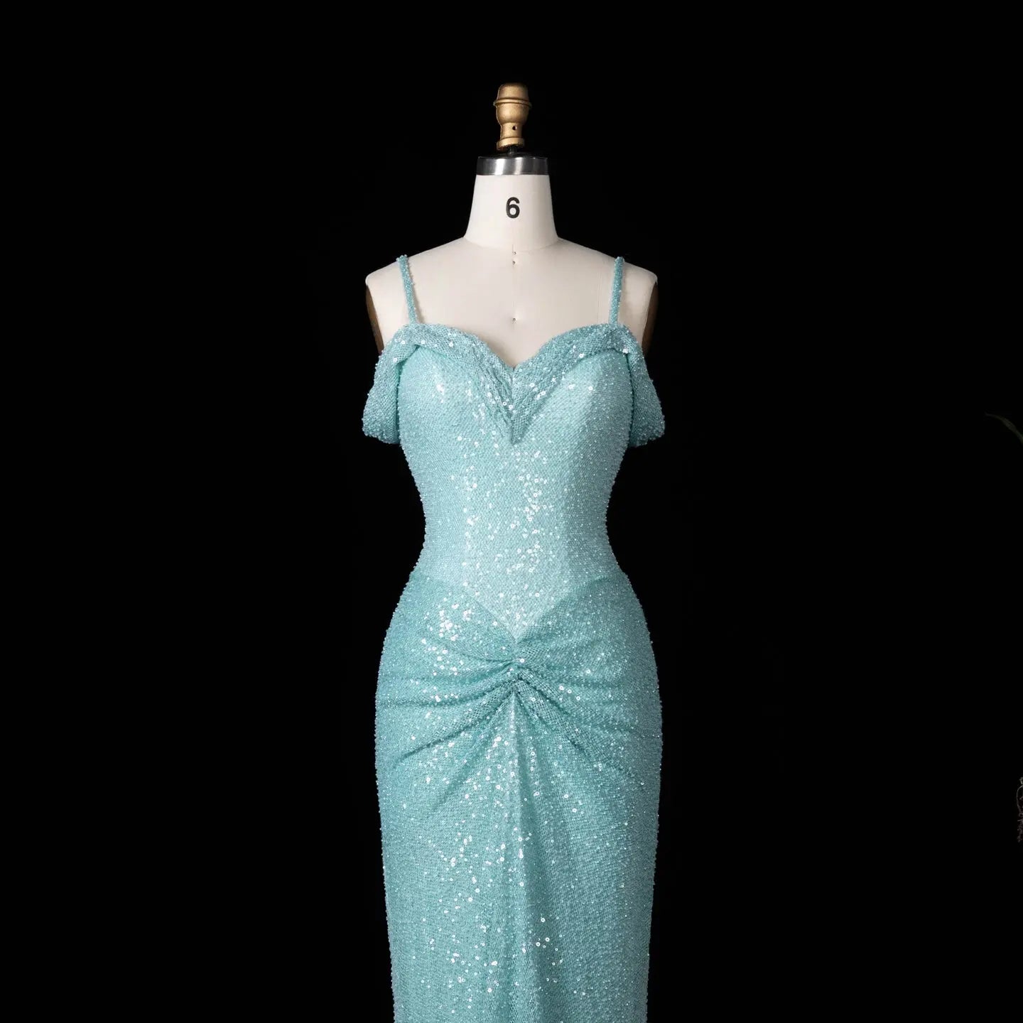 Light Blue Teal Sequin Mermaid Sleeveless Prom Dress SH553 Sheer Fairy