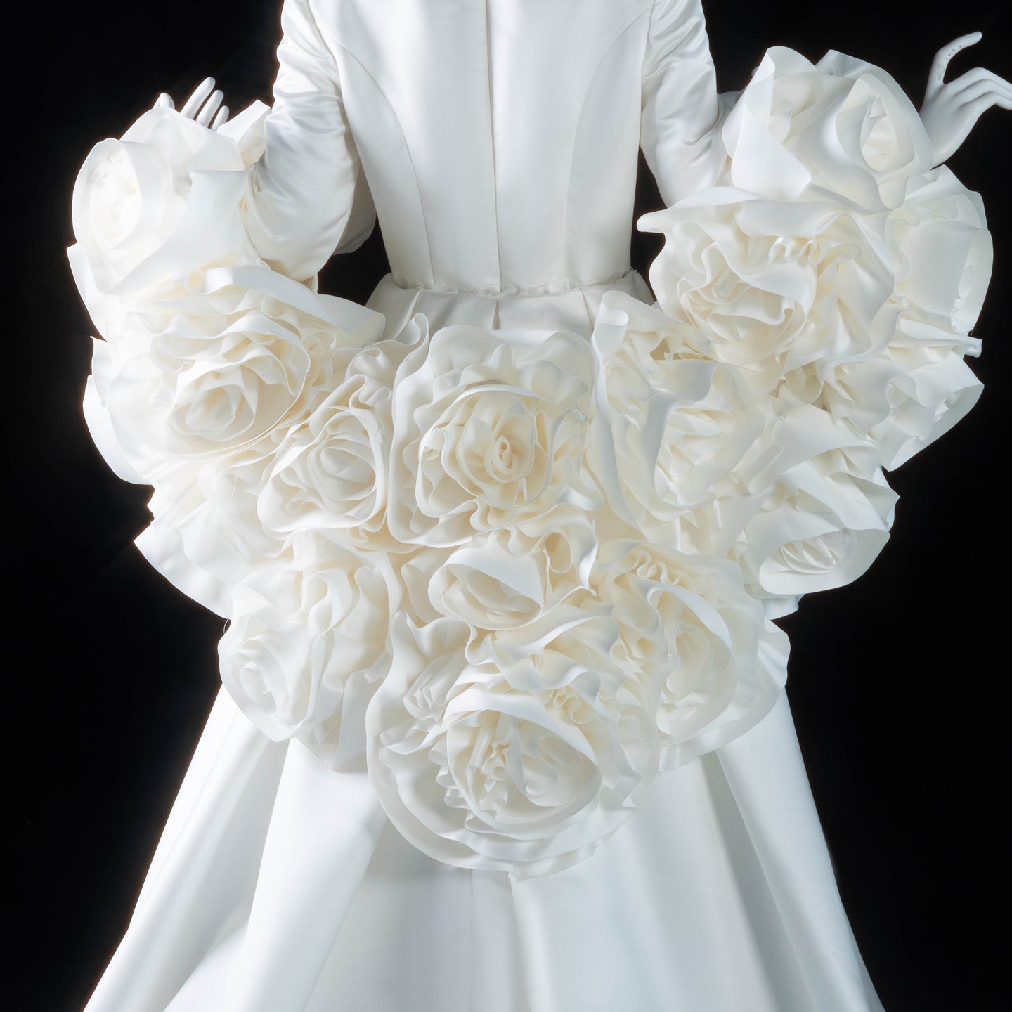 Ivory  Romantic A-Line Satin Wedding Dress 3D Rose Floral With Veil  SW661 Sheer Fairy