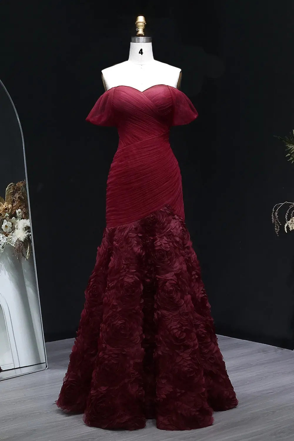 Burgundy Ruched Satin Mermaid Evening Dress SF169 SHEER FAIRY Burgundy Ruched Satin Mermaid Evening Dress SF169 SHEER FAIRY