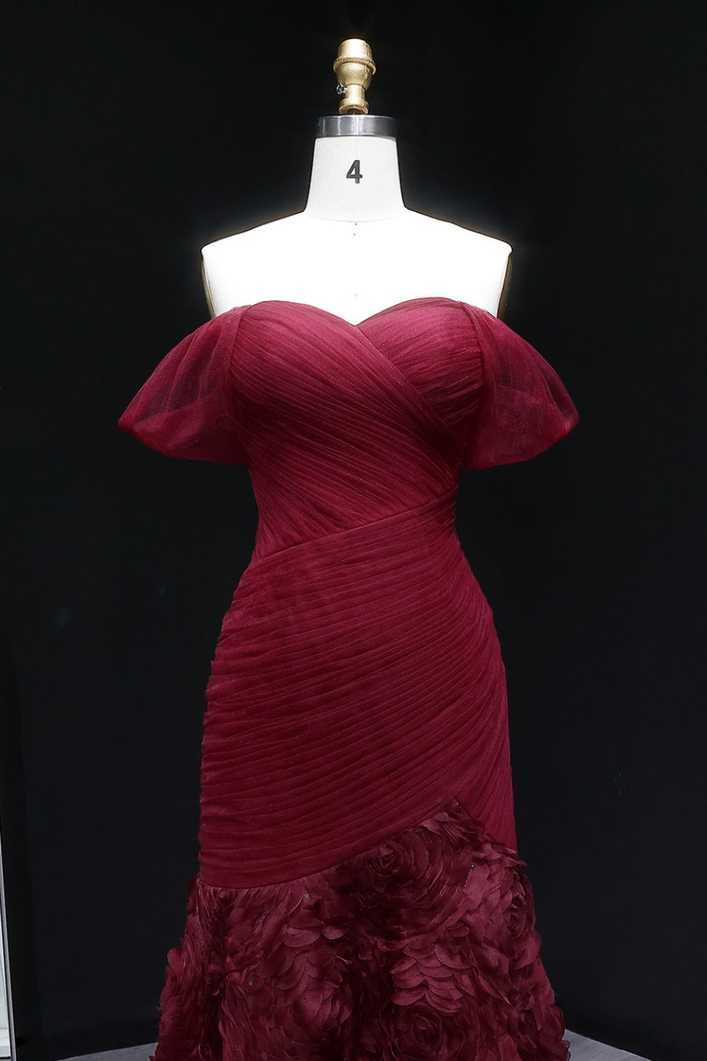 Burgundy Ruched Satin Mermaid Evening Dress SF169 Sheer Fairy