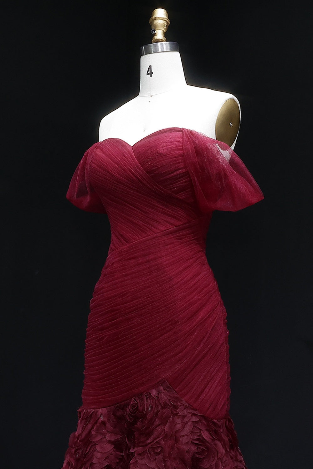 Burgundy Ruched Satin Mermaid Evening Dress SF169 Sheer Fairy