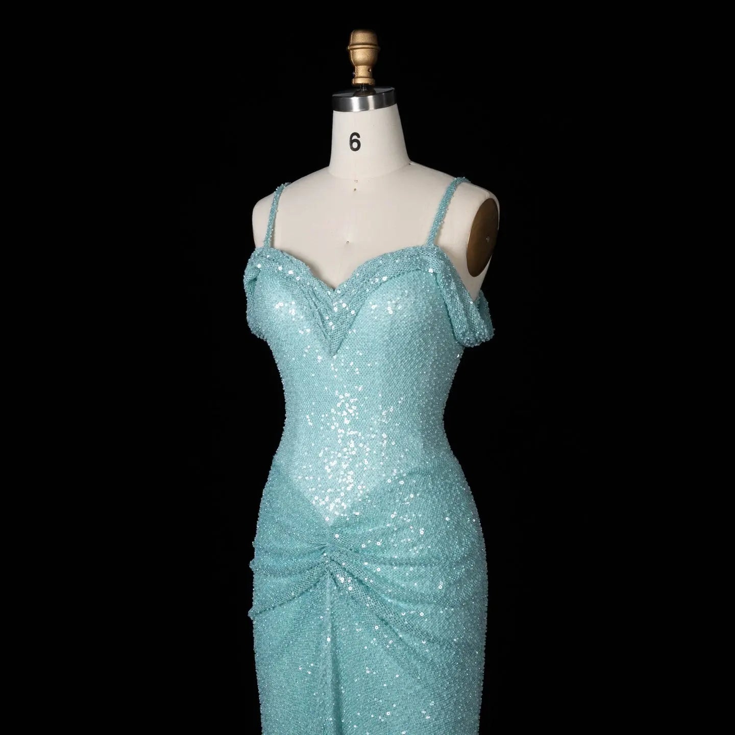 Light Blue Teal Sequin Mermaid Sleeveless Prom Dress SH553 Sheer Fairy