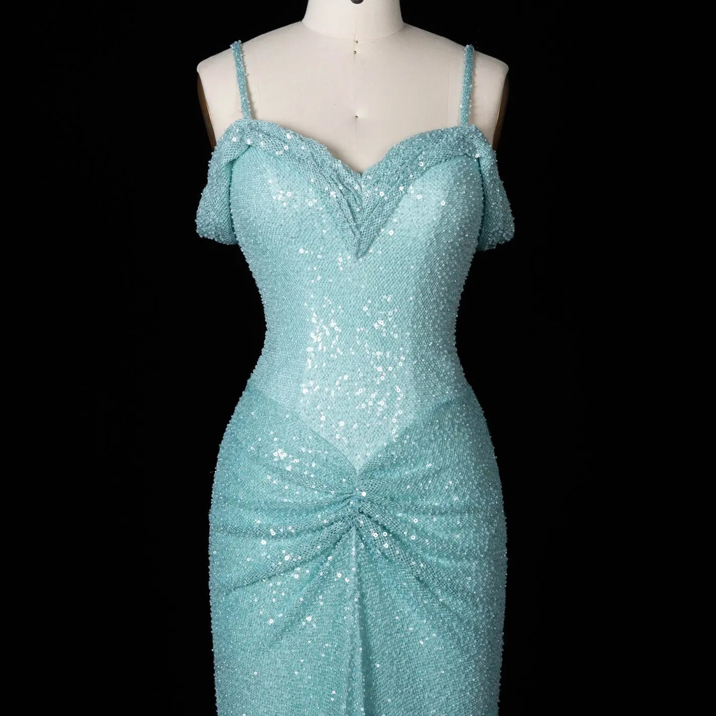 Light Blue Teal Sequin Mermaid Sleeveless Prom Dress SH553 Sheer Fairy
