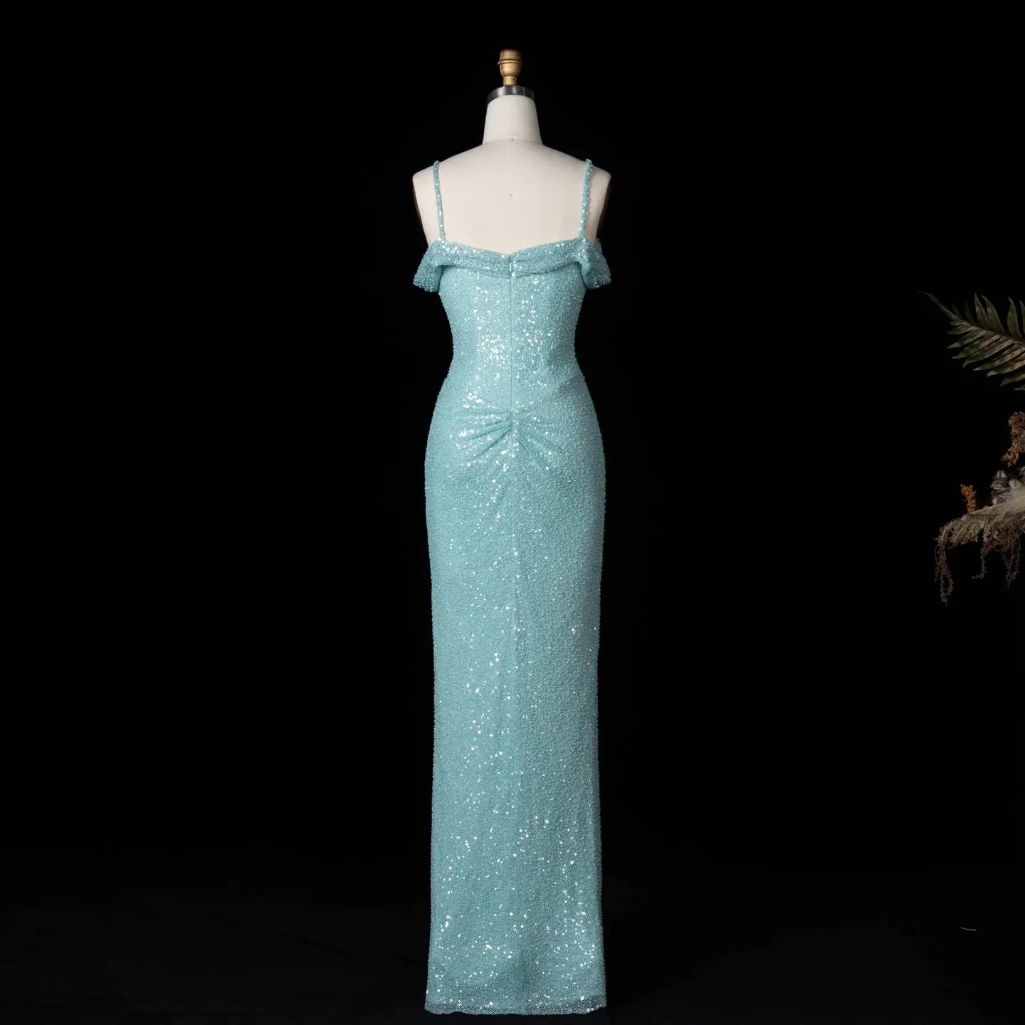 Light Blue Teal Sequin Mermaid Sleeveless Prom Dress SH553 Sheer Fairy