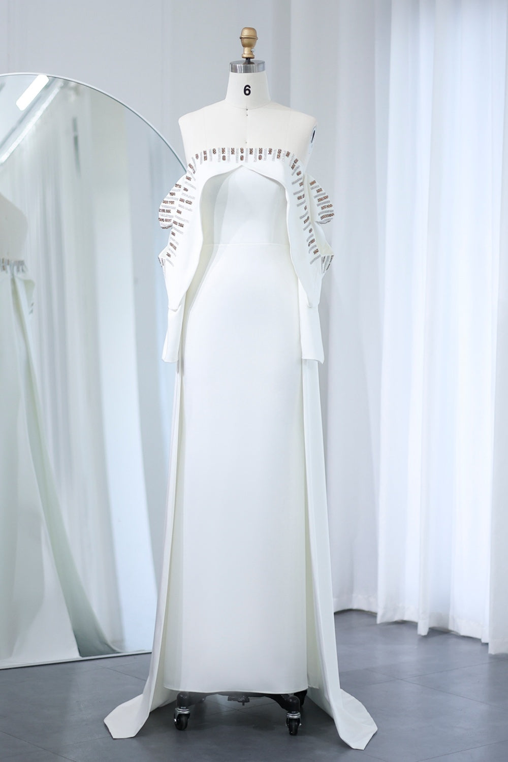 Elegant White Off Shoulder Long Sleeves Evening Dress with Cape SF008 Sheer Fairy