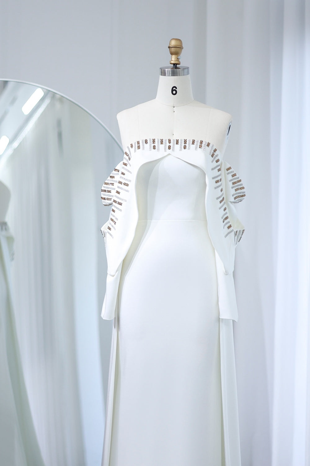 Elegant White Off Shoulder Long Sleeves Evening Dress with Cape SF008 Sheer Fairy