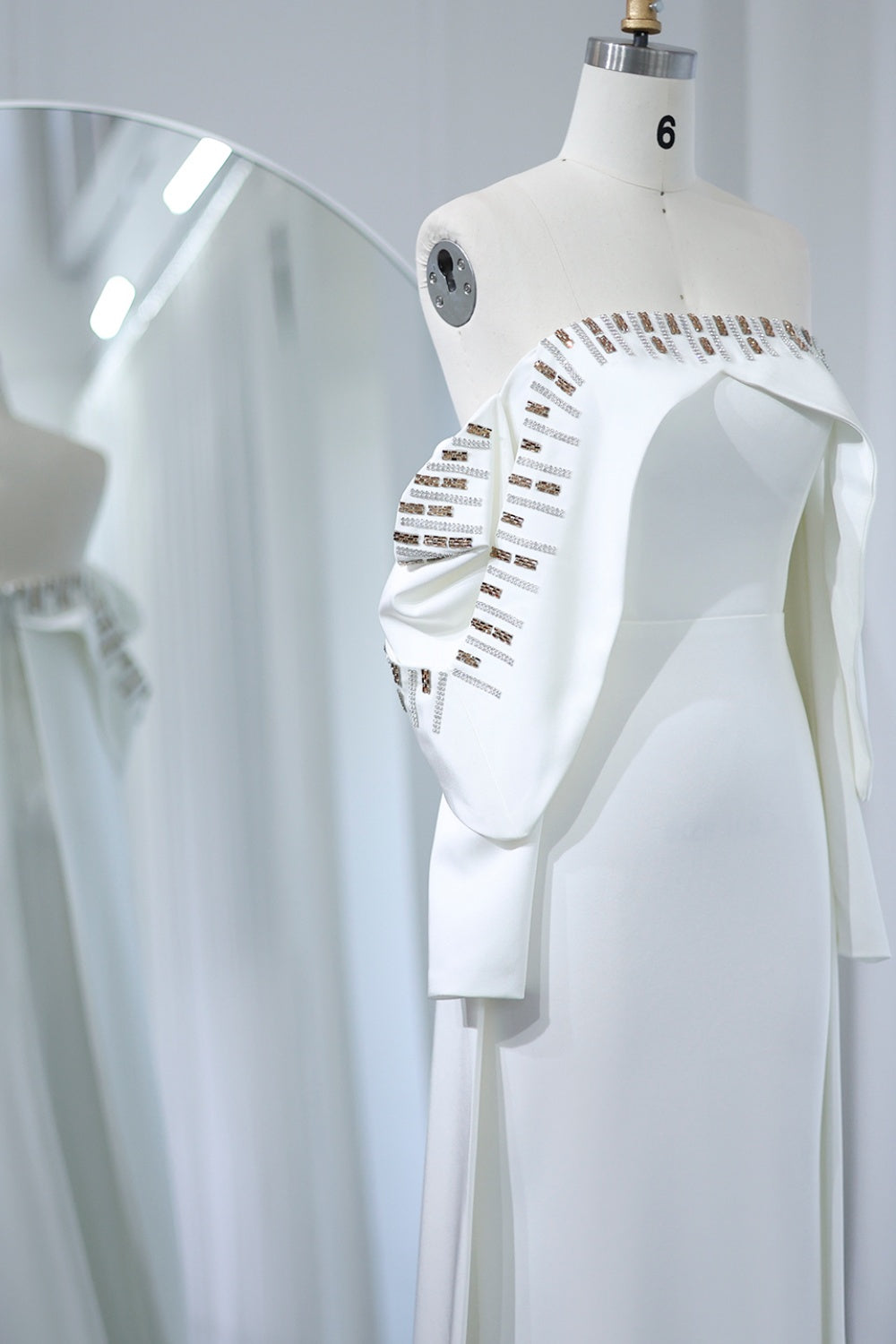 Elegant White Off Shoulder Long Sleeves Evening Dress with Cape SF008 Sheer Fairy