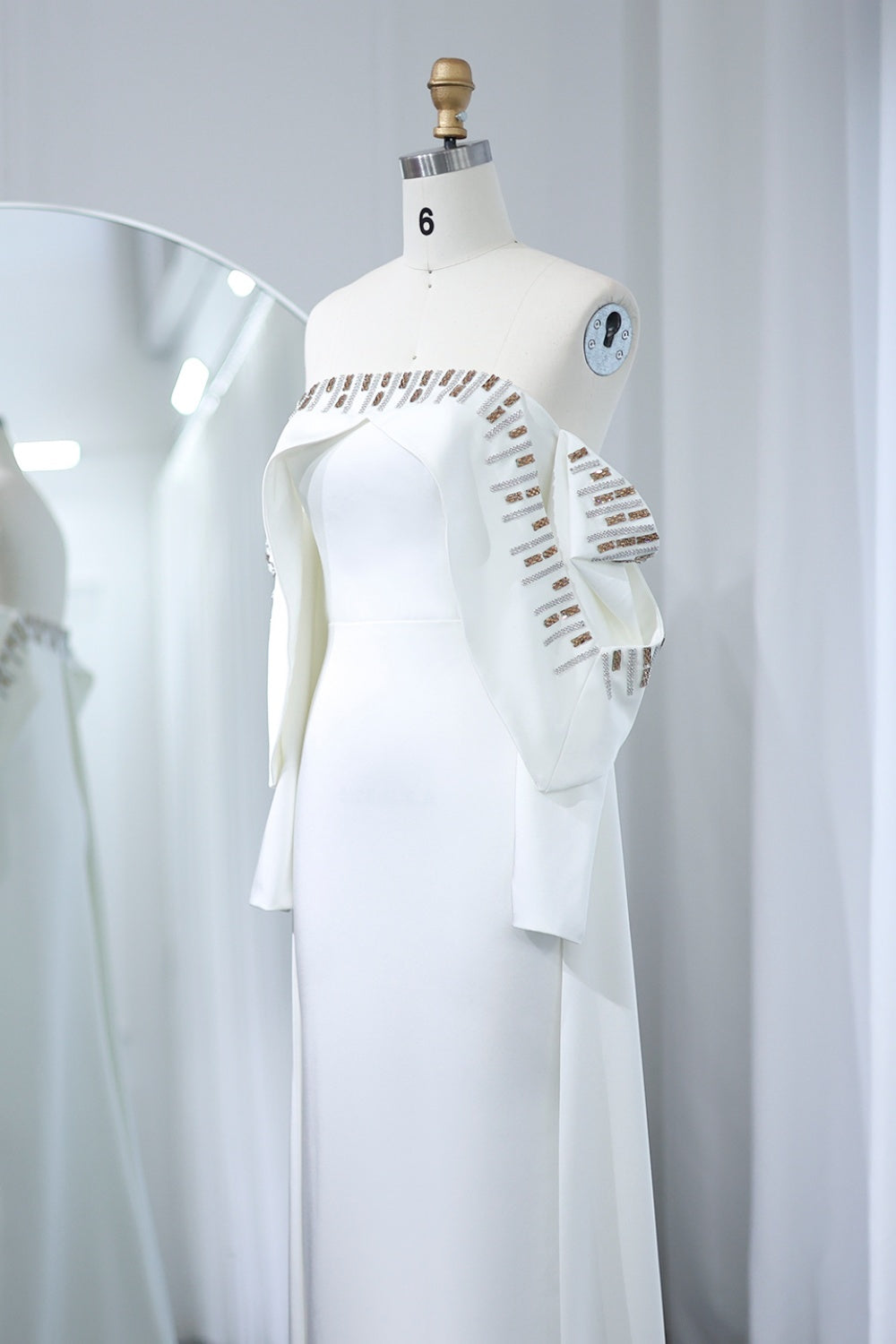 Elegant White Off Shoulder Long Sleeves Evening Dress with Cape SF008 Sheer Fairy