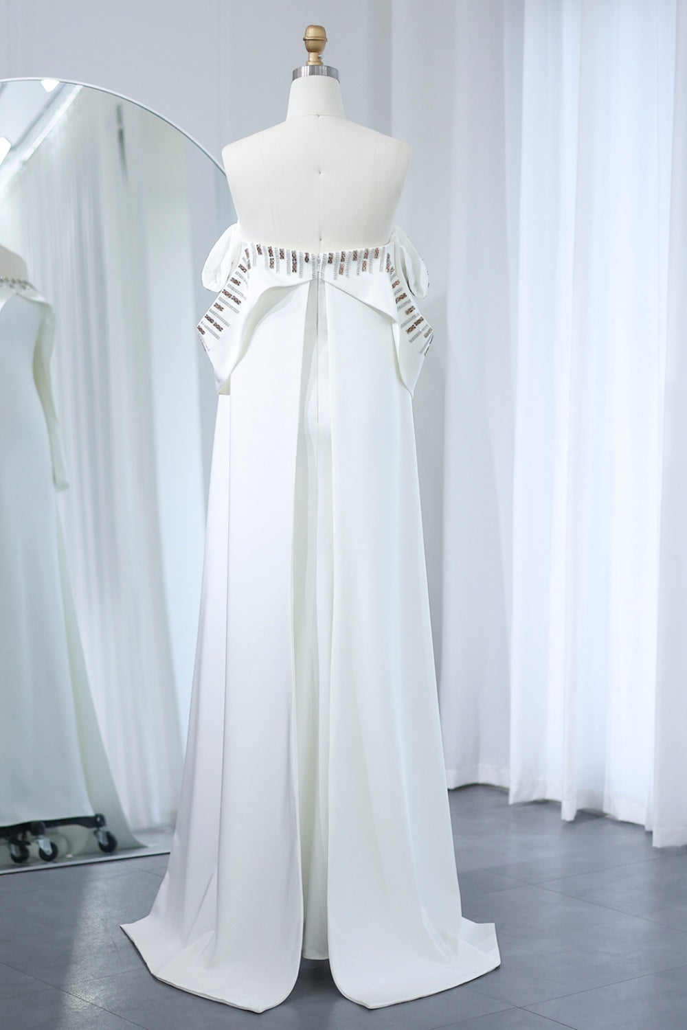 Elegant White Off Shoulder Long Sleeves Evening Dress with Cape SF008 Sheer Fairy