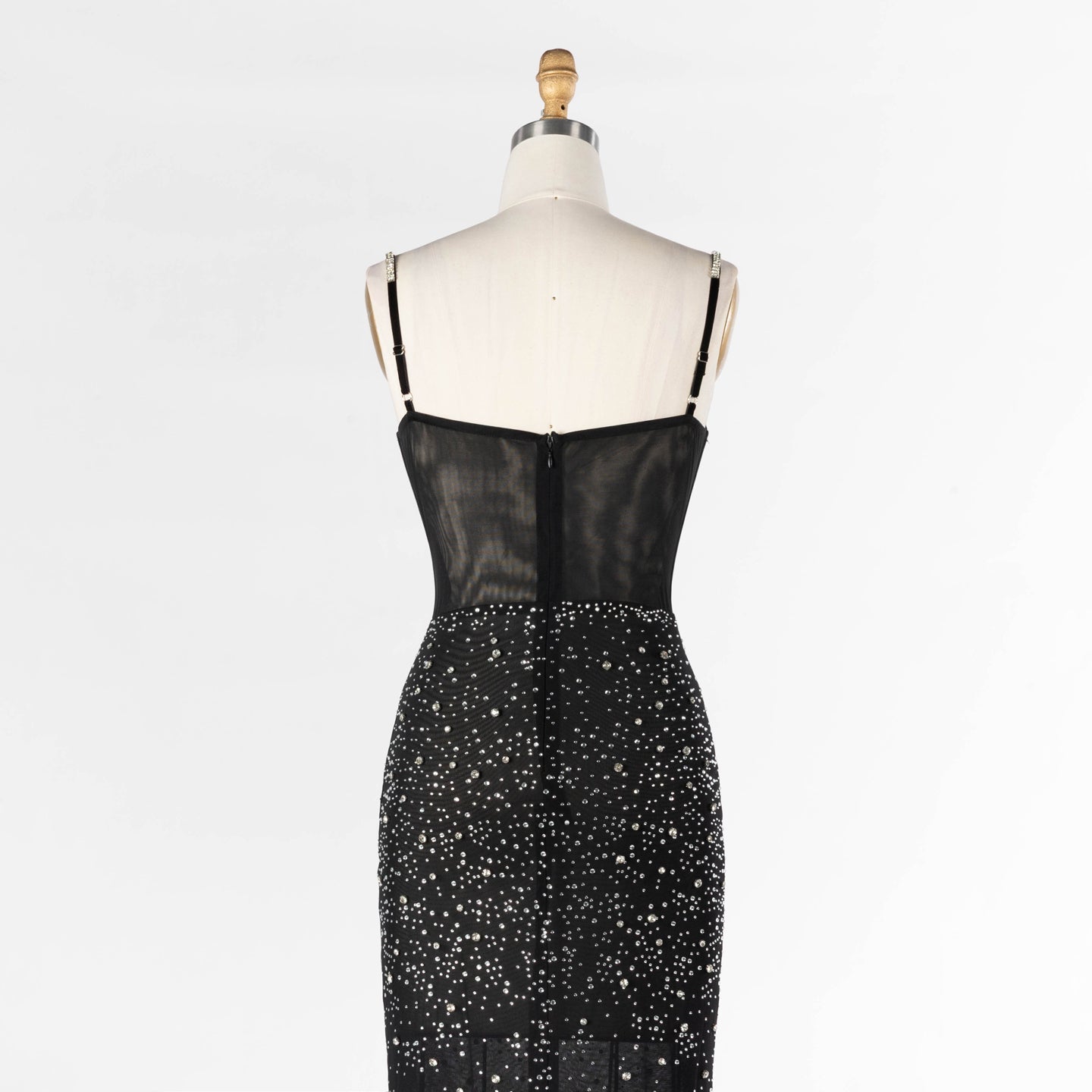 Black Sheer Boned Bustier Evening Dress with Silver Sparkle Cups Floor Length Gown ST025 Sheer Fairy