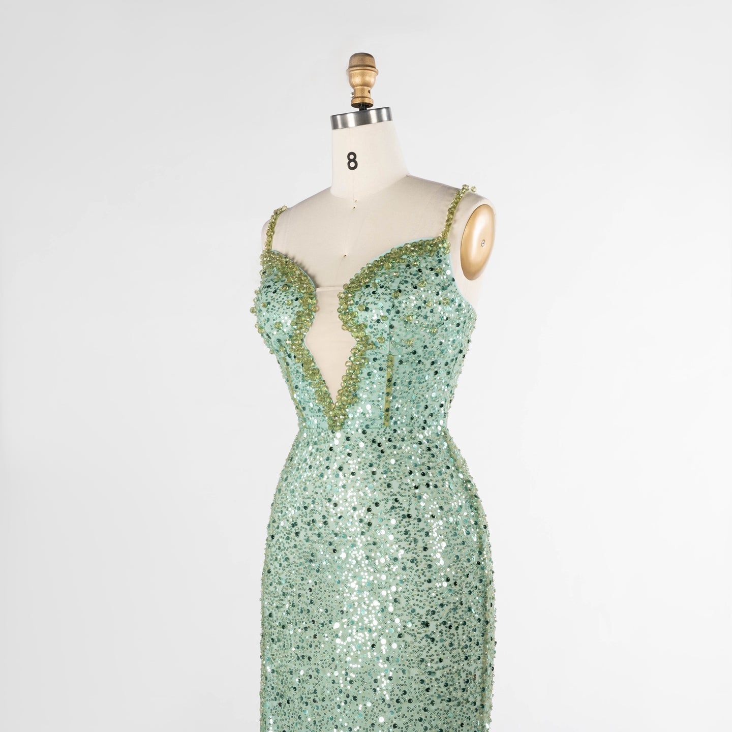 Green Plunging Neckline Evening Dress Sequin Spaghetti Strap Slit Gown ST029 Sheer Fairy