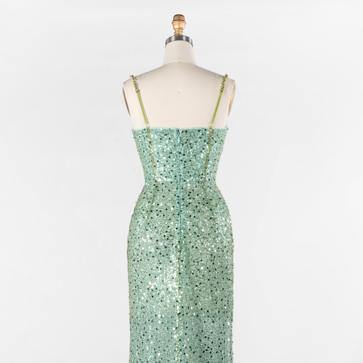 Green Plunging Neckline Evening Dress Sequin Spaghetti Strap Slit Gown ST029 Sheer Fairy