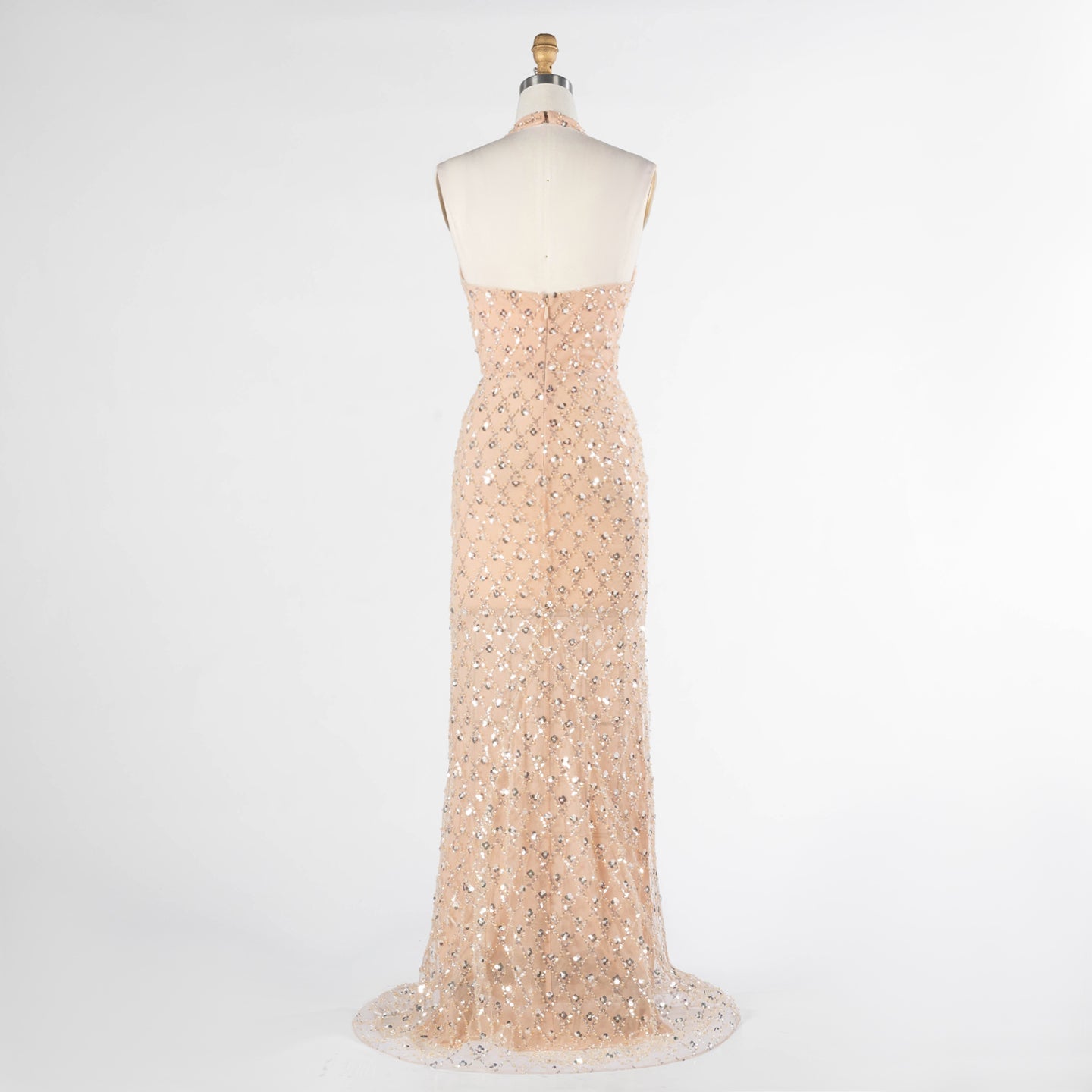 Champagne Sequin Halter Neck Evening Dress with Deep V Plunge ST028 Sheer Fairy