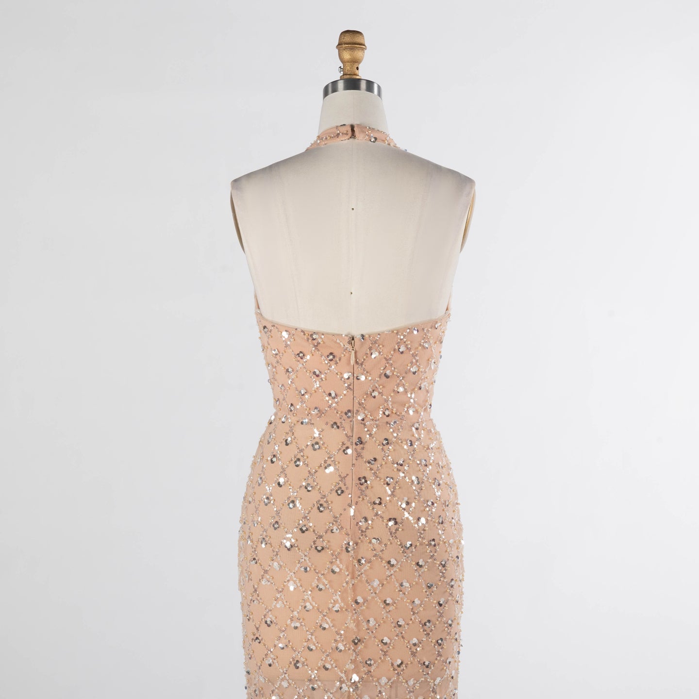 Champagne Sequin Halter Neck Evening Dress with Deep V Plunge ST028 Sheer Fairy