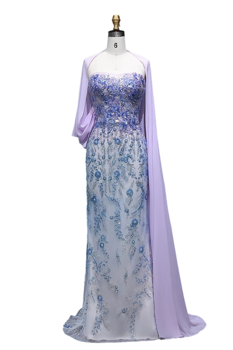 Lilac Sequin Lace Mermaid Sweetheart Evening Dress with Scarf SS641 Sheer Fairy