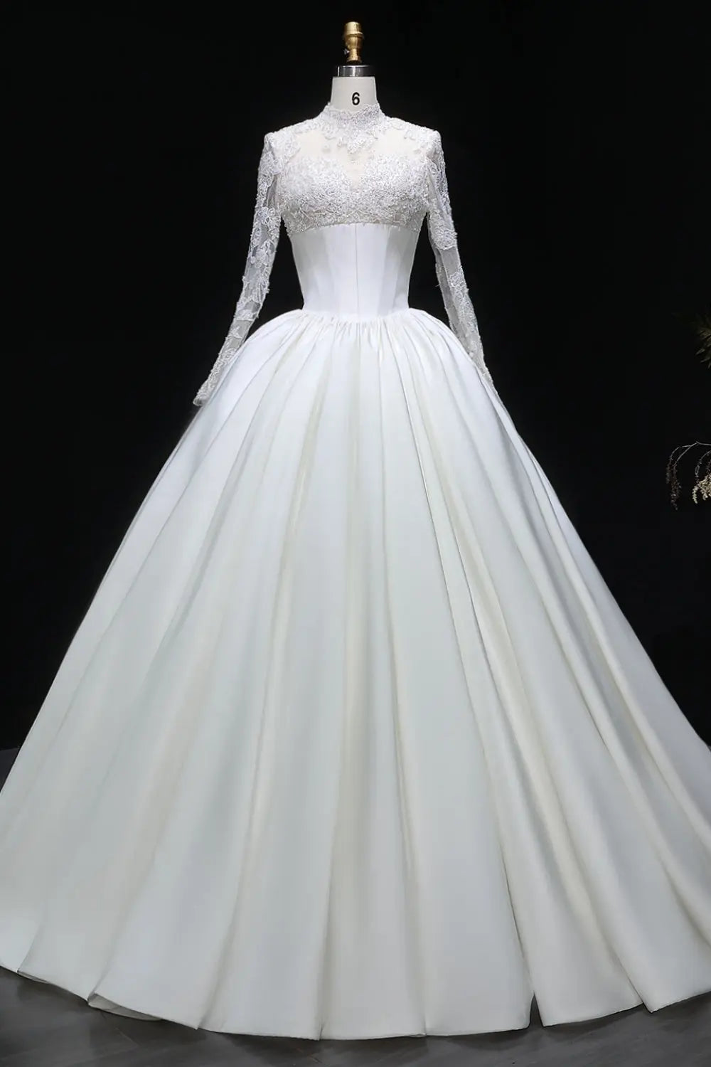 Elegant Classic Long Sleeve Satin Ball Gown Wedding Dress SW075 Sheer Fairy
