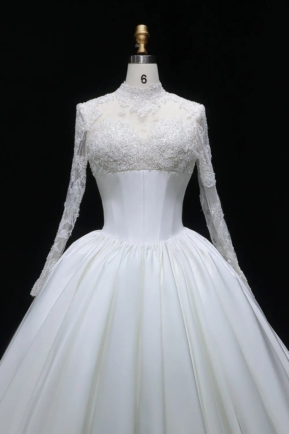 Elegant Classic Long Sleeve Satin Ball Gown Wedding Dress SW075 Sheer Fairy