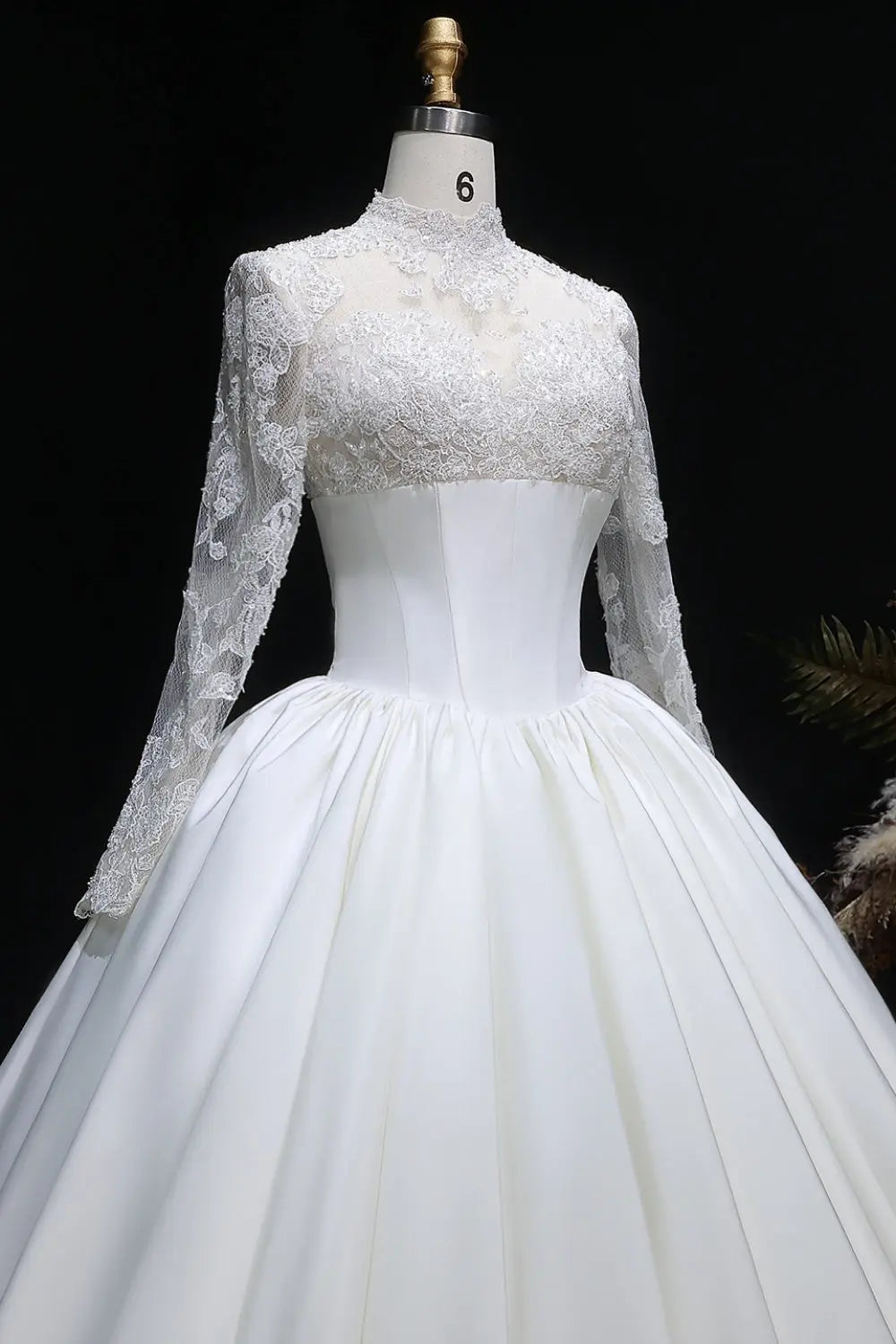 Elegant Classic Long Sleeve Satin Ball Gown Wedding Dress SW075 Sheer Fairy