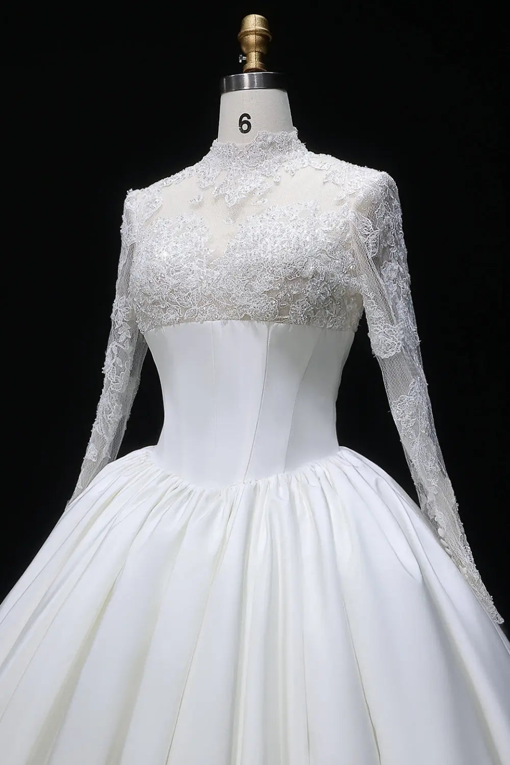 Elegant Classic Long Sleeve Satin Ball Gown Wedding Dress SW075 Sheer Fairy