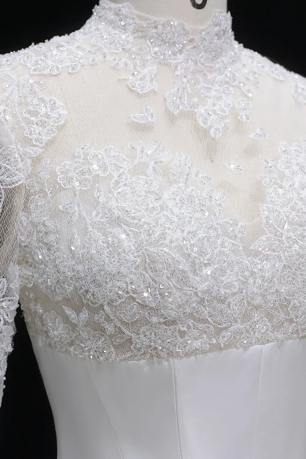 Elegant Classic Long Sleeve Satin Ball Gown Wedding Dress SW075 Sheer Fairy