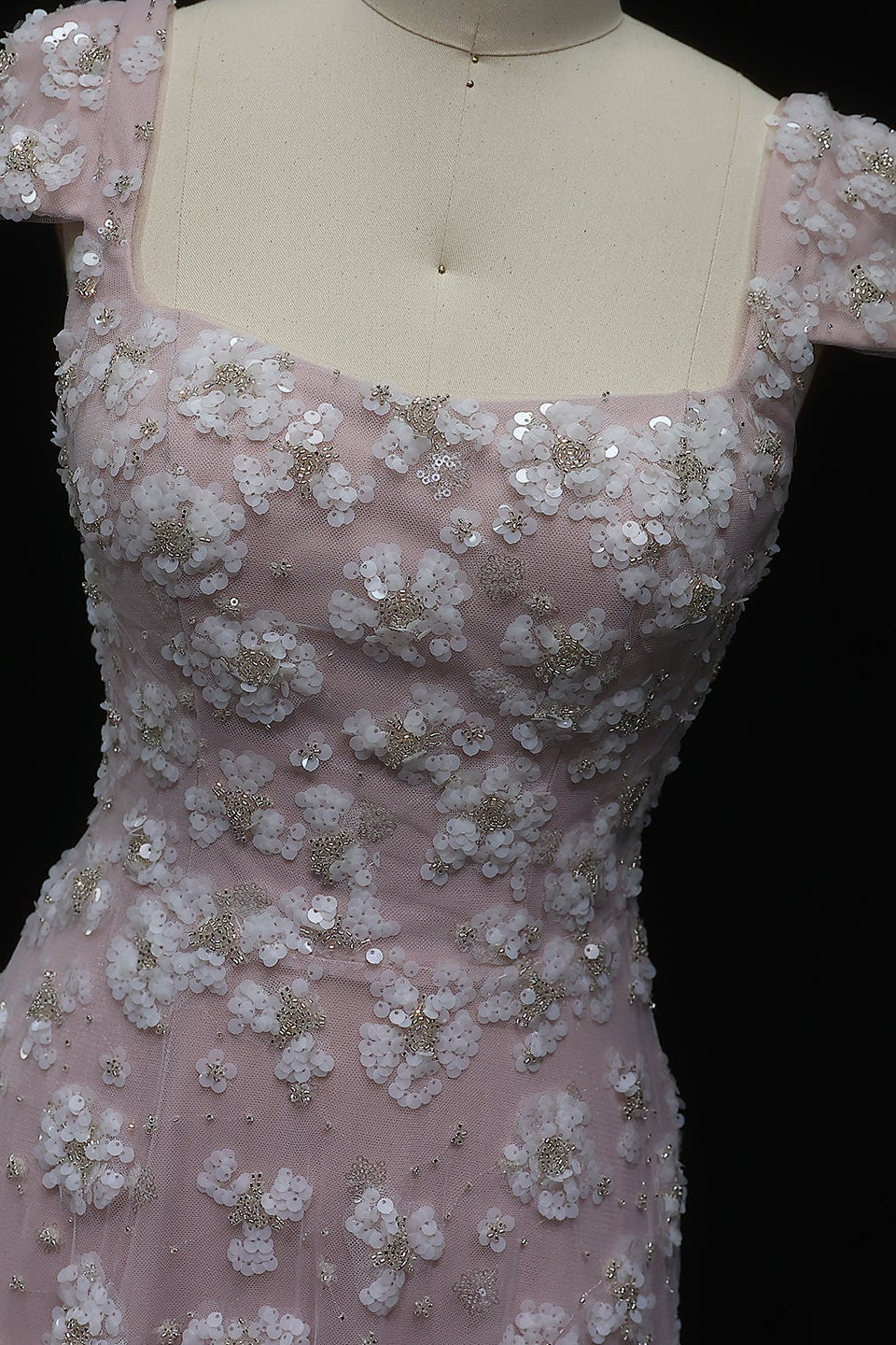 Simplicity Pink 3D Floral Lace Cap Sleeve A-Line Evening Dress SS602