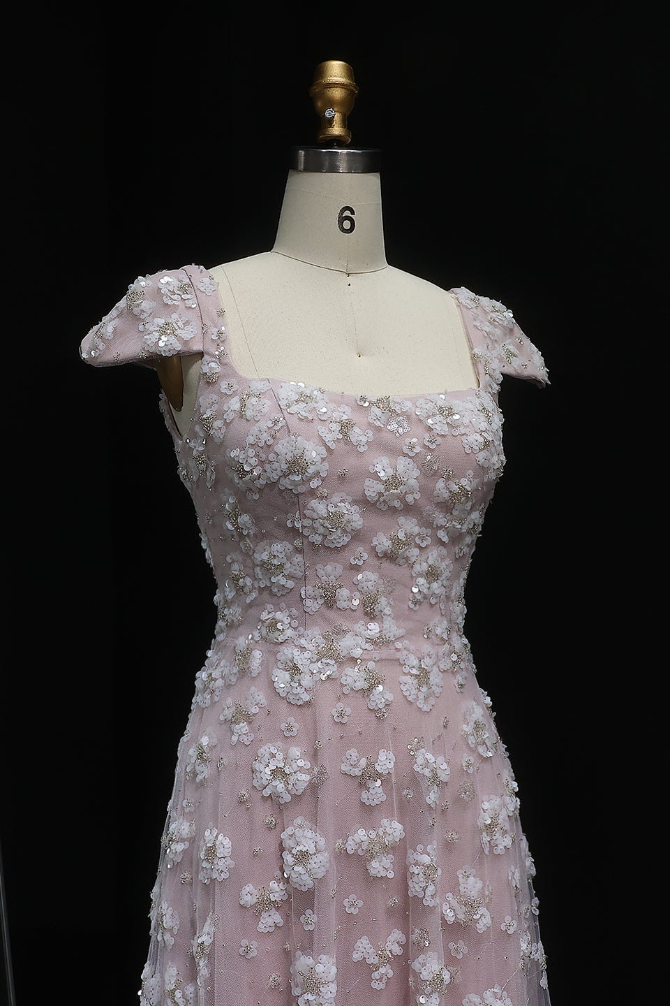 Simplicity Pink 3D Floral Lace Cap Sleeve A-Line Evening Dress SS602