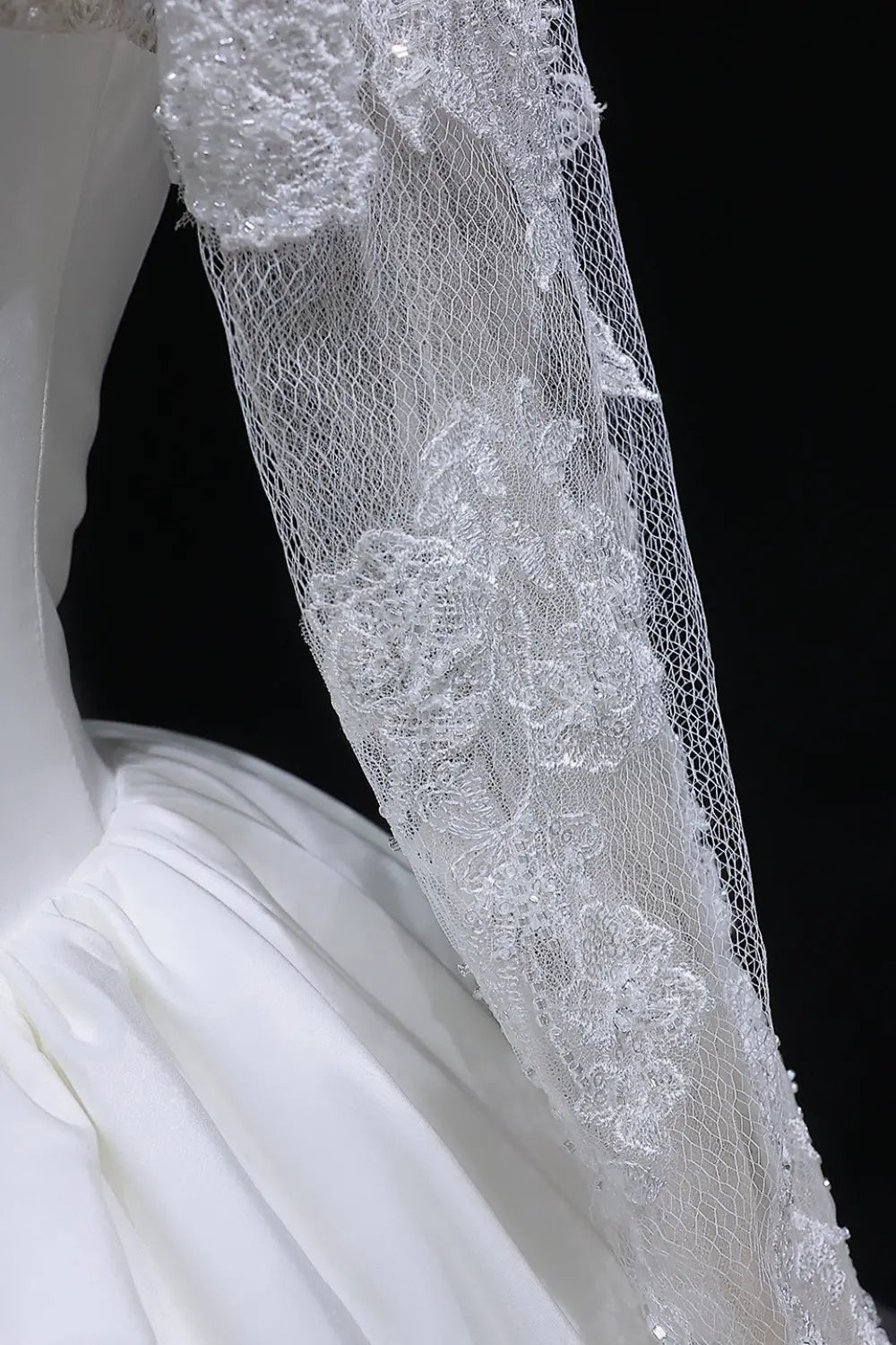 Elegant Classic Long Sleeve Satin Ball Gown Wedding Dress SW075 Sheer Fairy