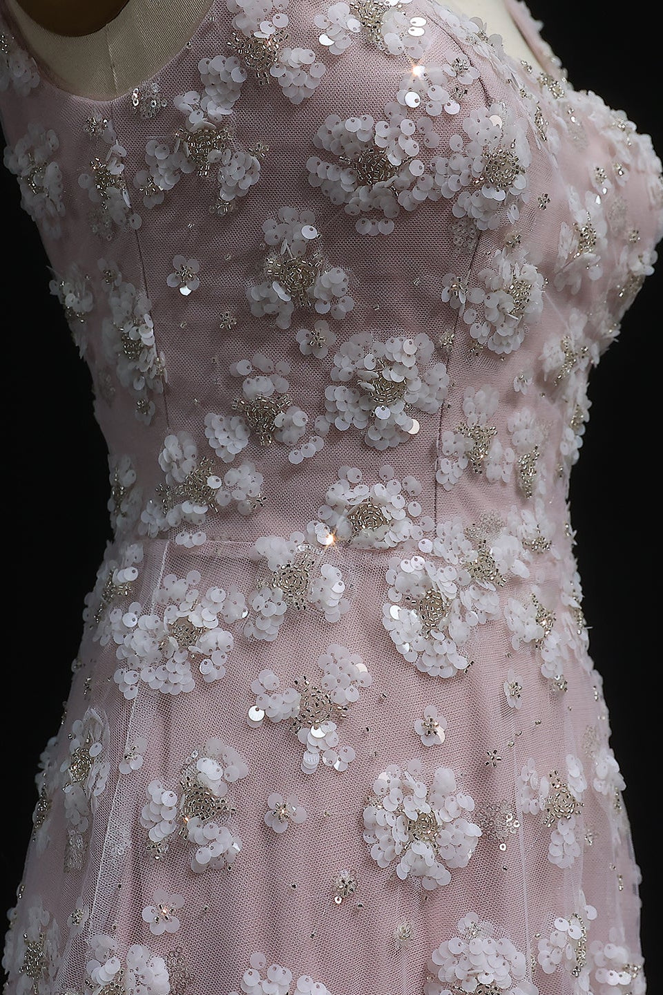 Simplicity Pink 3D Floral Lace Cap Sleeve A-Line Evening Dress SS602